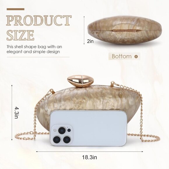 Shell Shape Acrylic Clutch Metallic Marble Evening Evening Bag for Women Glitter - Picture 3 of 6